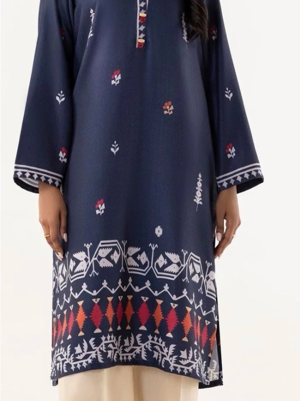 [Sana Safinaz] NWT Stitched Blended Jacquard Printed Shirt - Small